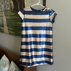 Peyton & Parker Girls' Blue and Blush Sequin shift Stripe Party Dress 14 EUC